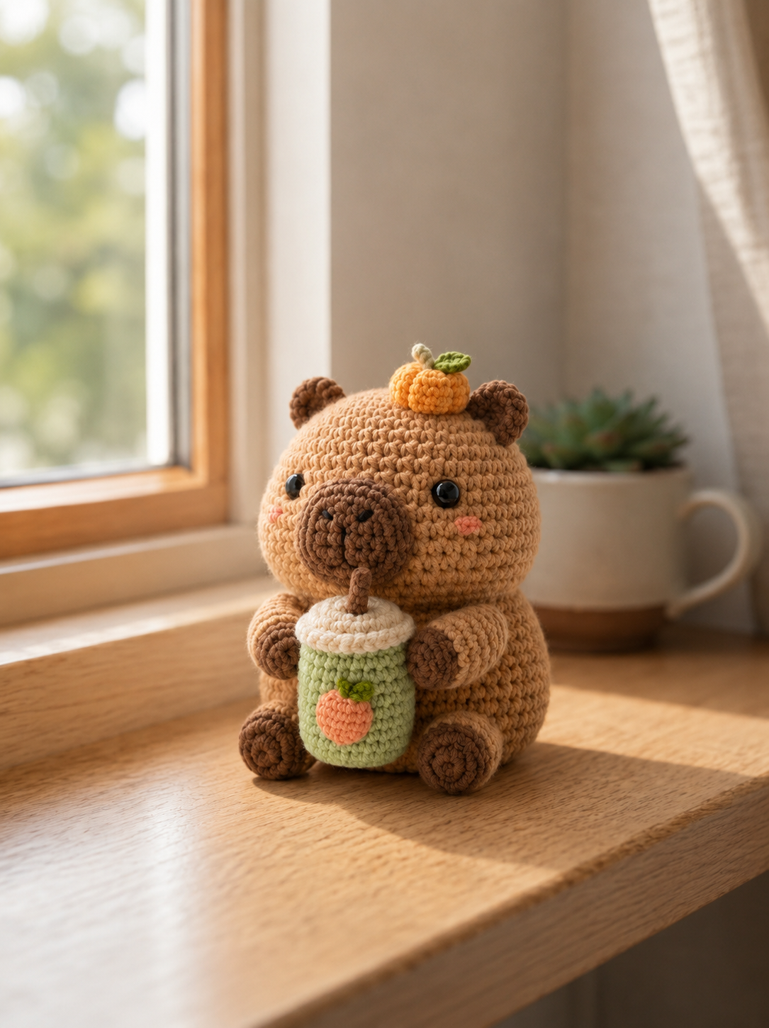 Handmade Crochet Capybara with Boba Tea – Cute Amigurumi Plush Gift