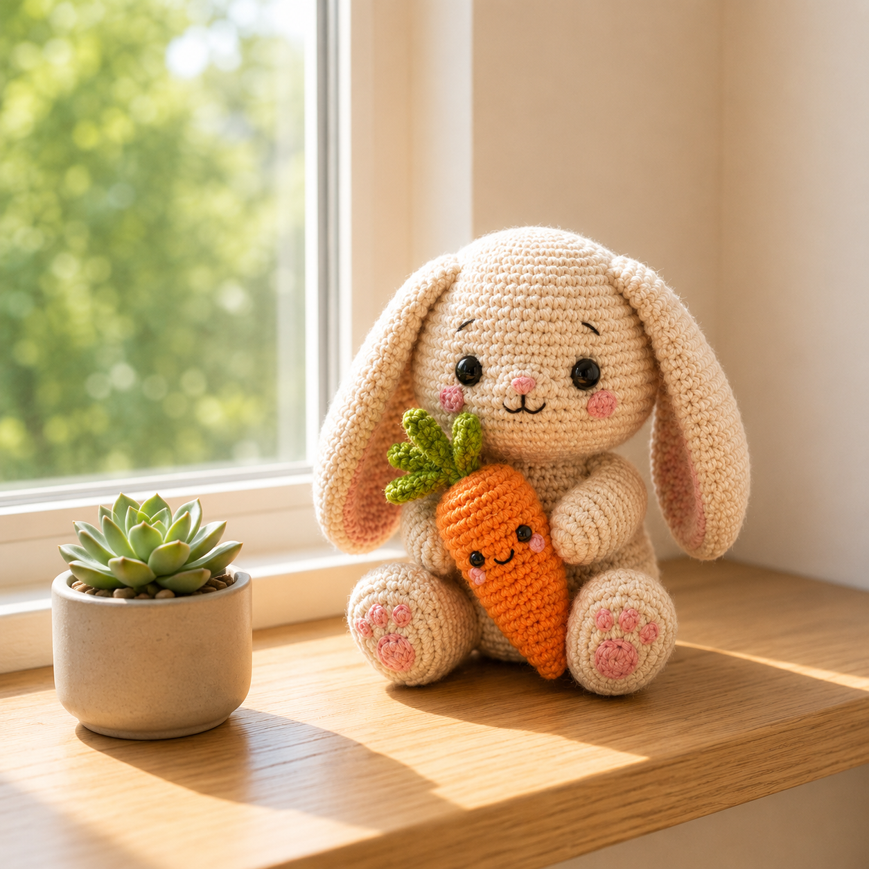 Handmade Crochet Bunny with Carrot – Cute Easter Amigurumi Plush