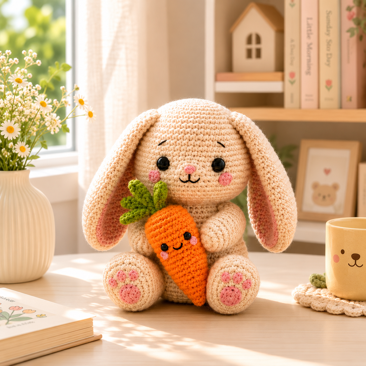 Handmade Crochet Bunny with Carrot – Cute Easter Amigurumi Plush