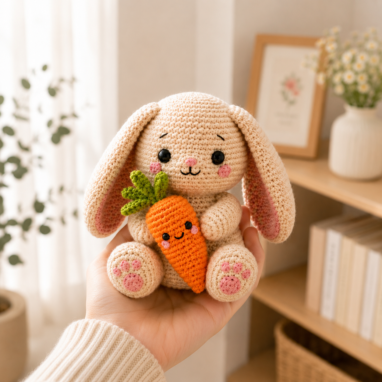 Handmade Crochet Bunny with Carrot – Cute Easter Amigurumi Plush