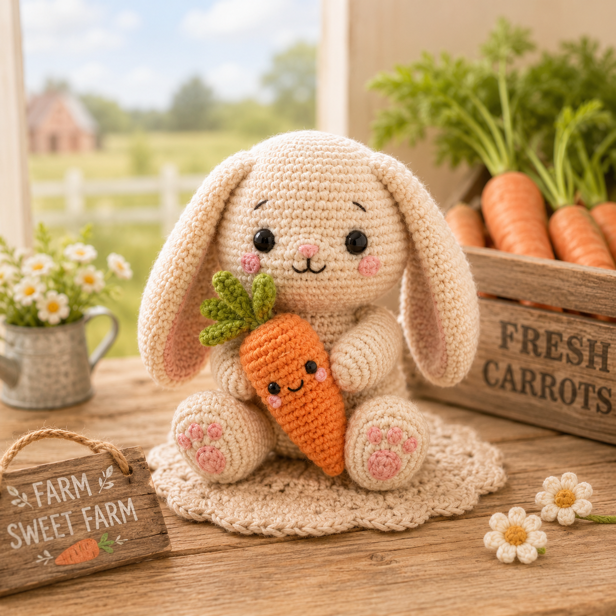 Handmade Crochet Bunny with Carrot – Cute Easter Amigurumi Plush