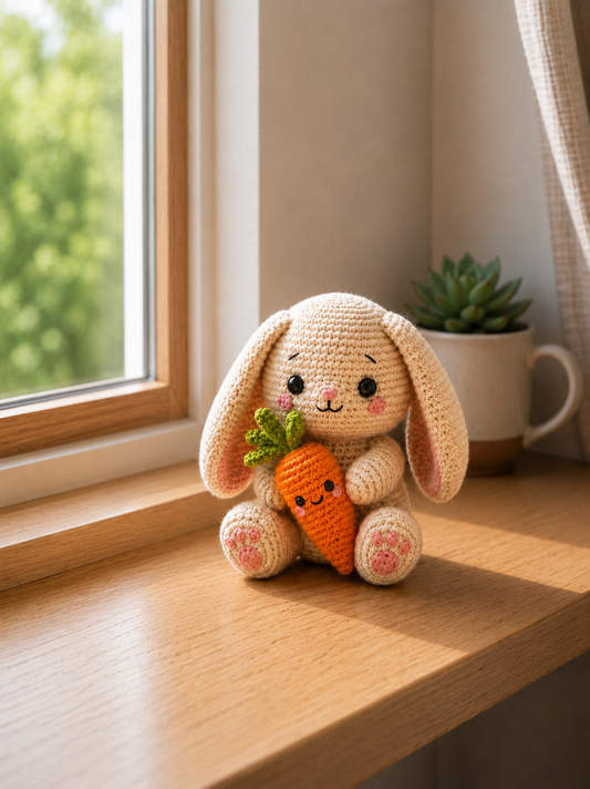 Handmade Crochet Bunny with Carrot – Cute Easter Amigurumi Plush