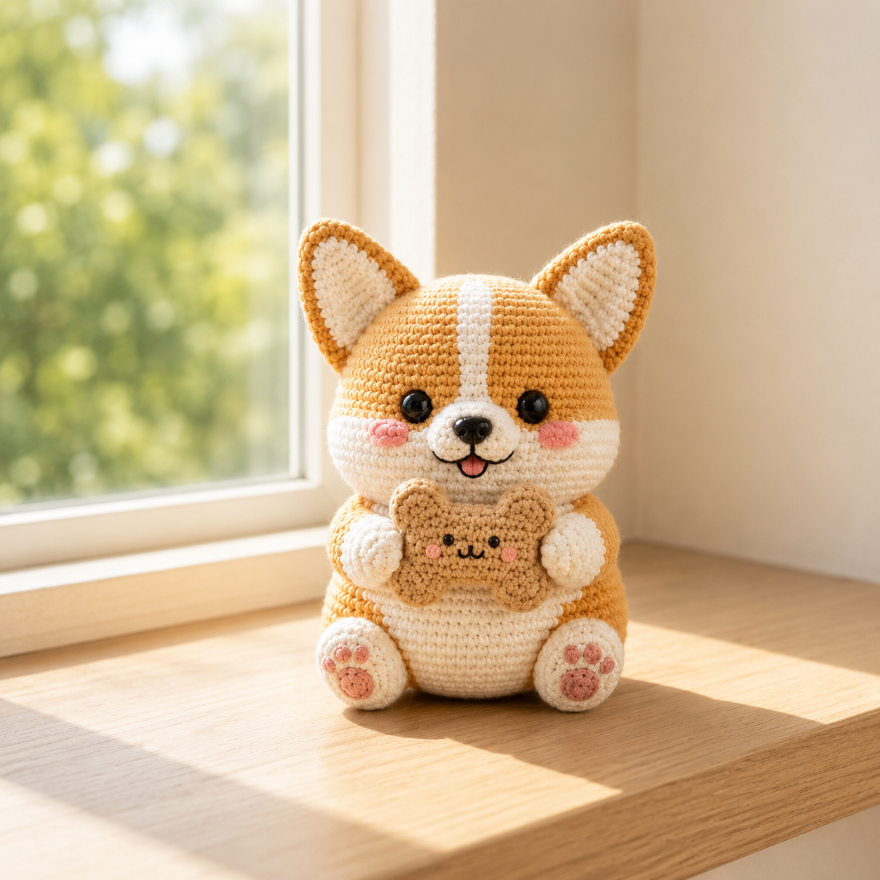 Handmade Crochet Corgi with Bone Cookie – Cute Amigurumi Plush Gift