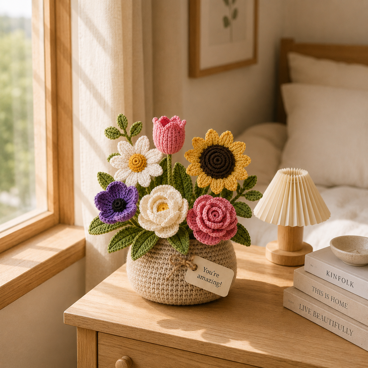 Handmade Crochet Flower Basket – Daisy & Lavender Decor