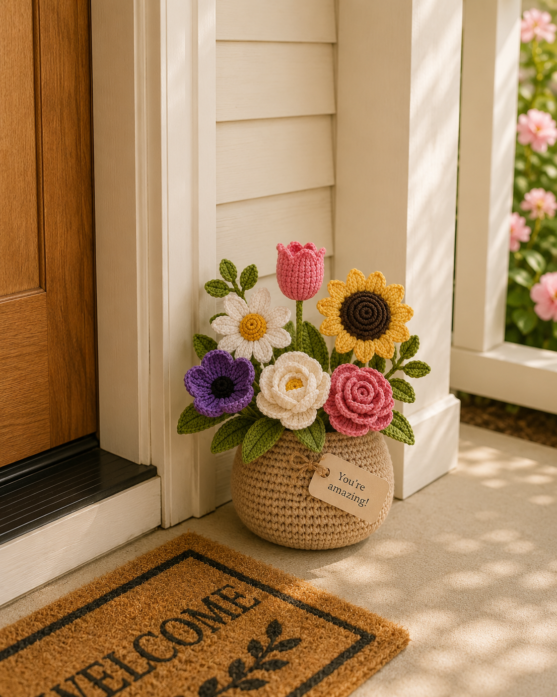Handmade Crochet Flower Basket – Daisy & Lavender Decor