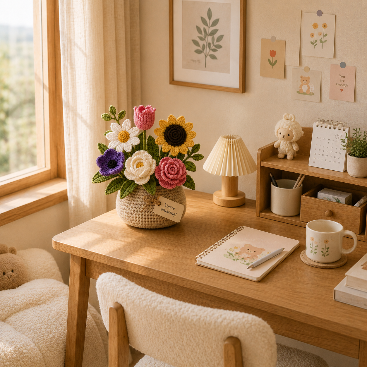 Handmade Crochet Flower Basket – Daisy & Lavender Decor