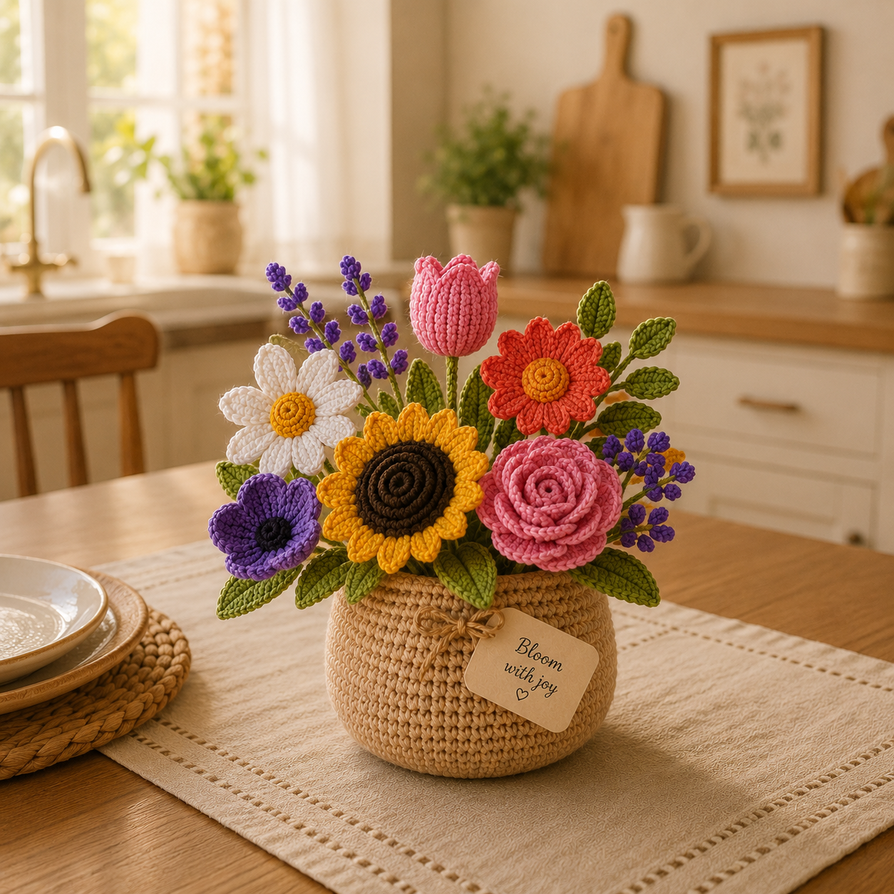Handmade Crochet Flower Basket – Daisy & Lavender Decor