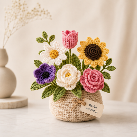 Handmade Crochet Flower Basket – Daisy & Lavender Decor