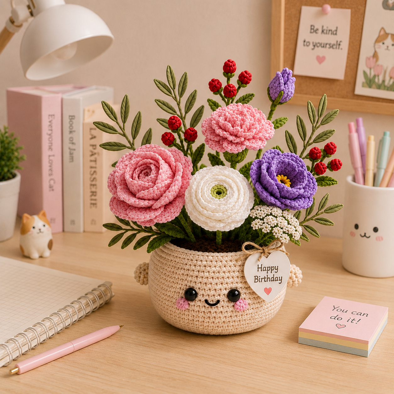 Handmade Crochet Birthday Flower Basket – Personalized Floral Gift