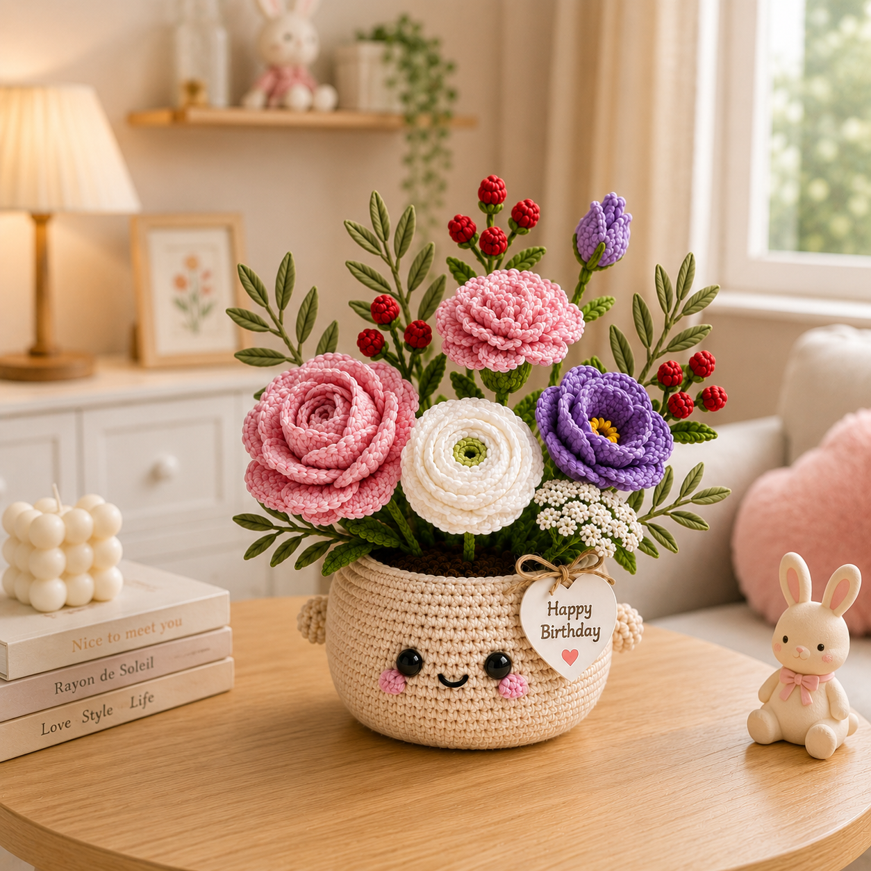 Handmade Crochet Birthday Flower Basket – Personalized Floral Gift