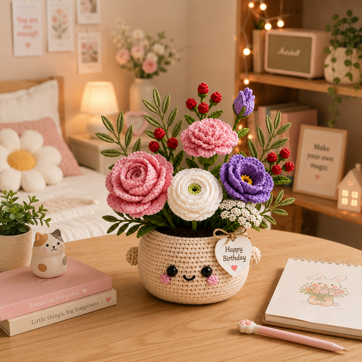 Handmade Crochet Birthday Flower Basket – Personalized Floral Gift