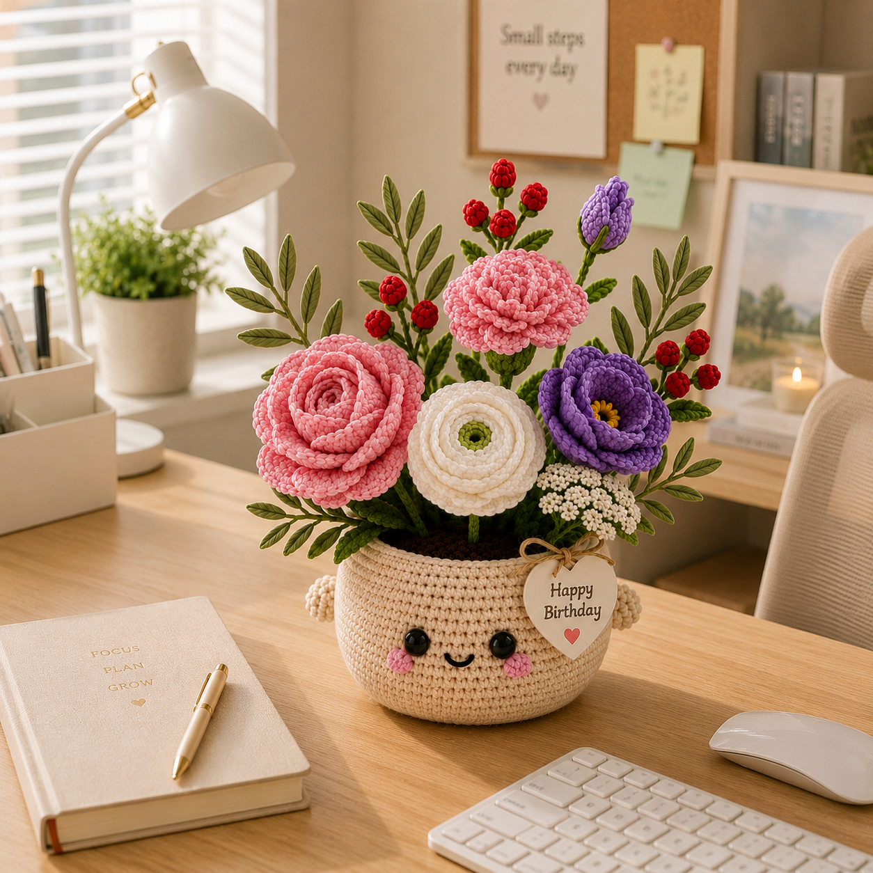 Handmade Crochet Birthday Flower Basket – Personalized Floral Gift