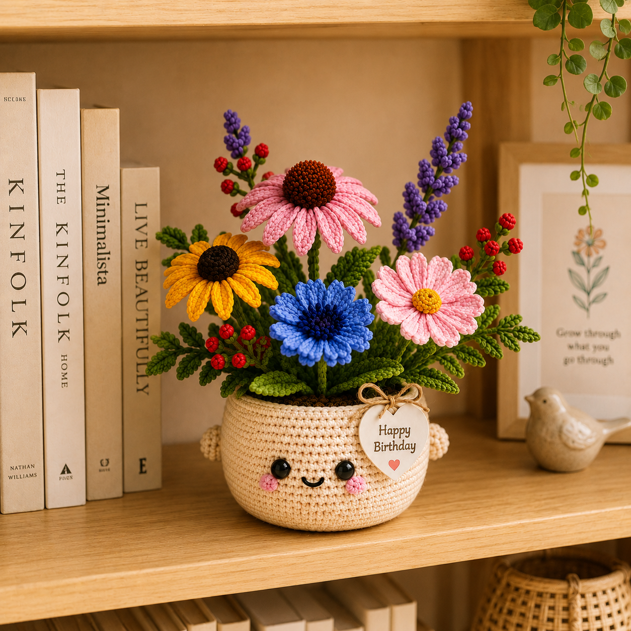 Handmade Crochet Birthday Flower Basket – Wildflower Meadow Bouquet