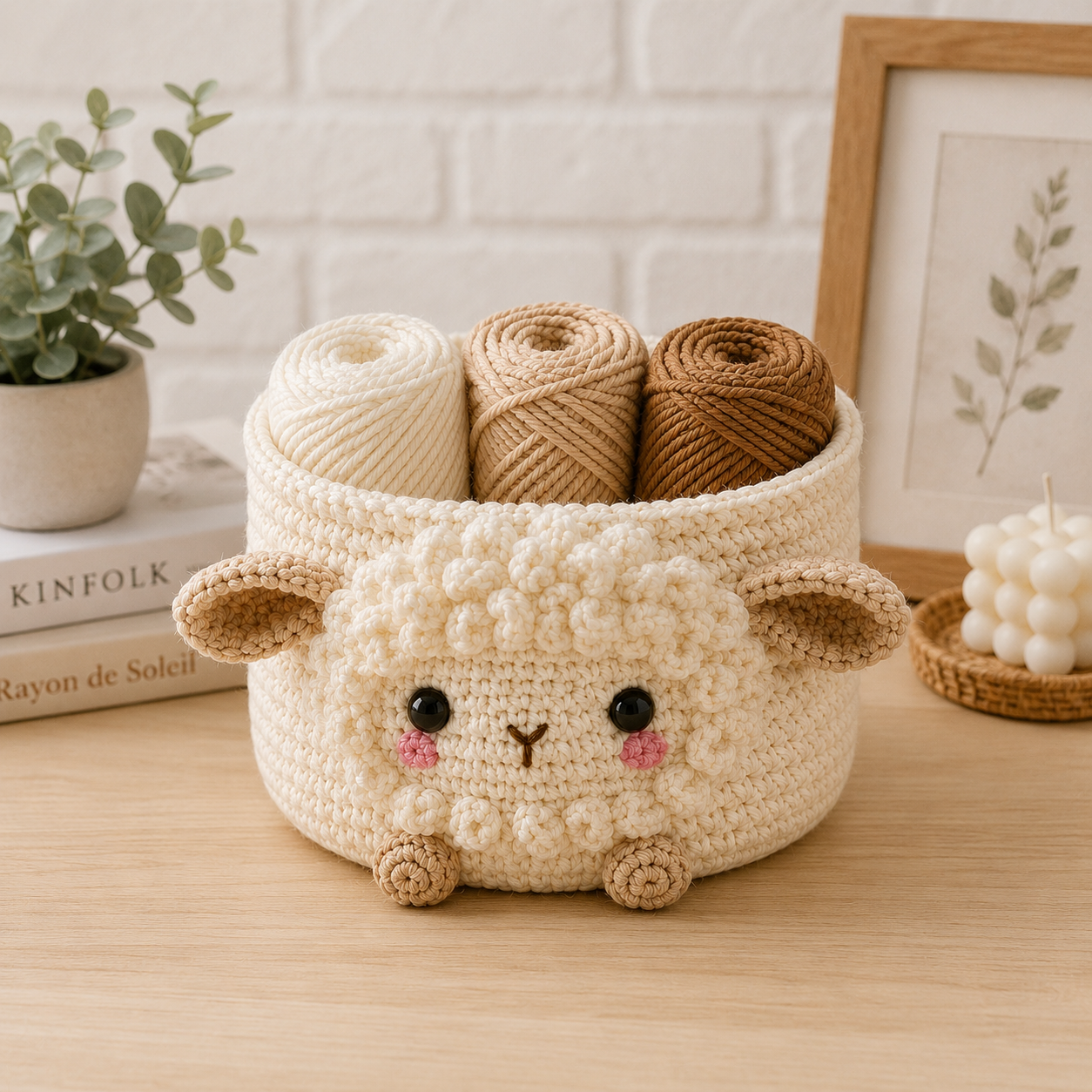 Cute Crochet Sheep Yarn Basket - Handmade Storage Bowl for Knitting & Craft Supplies