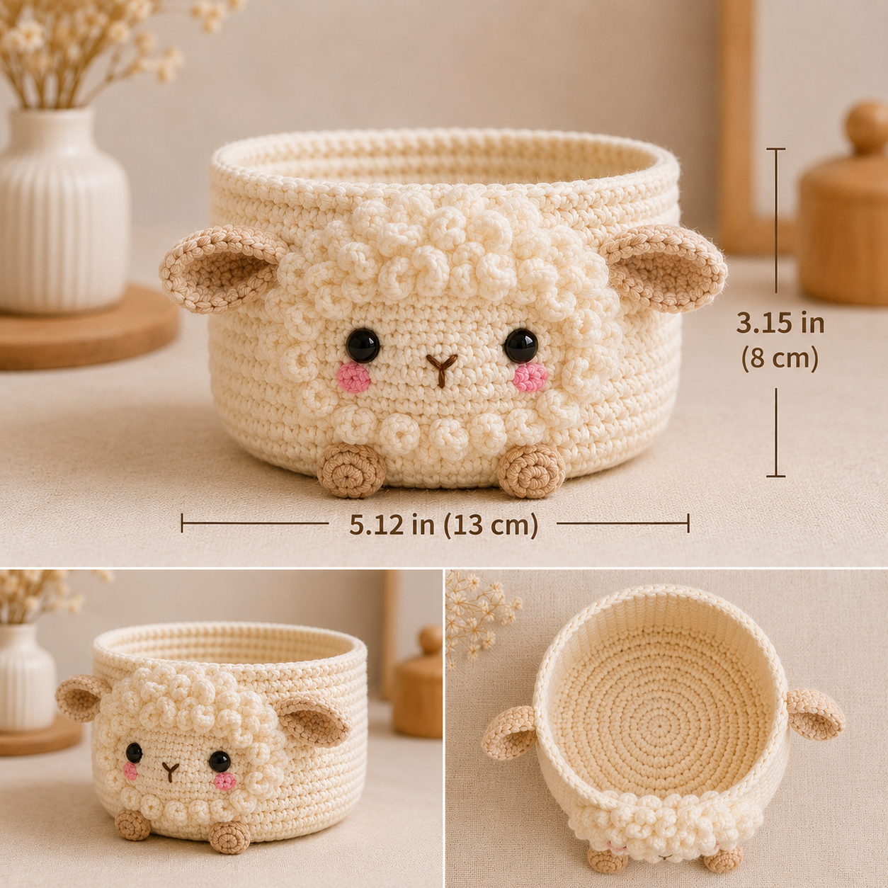Cute Crochet Sheep Yarn Basket - Handmade Storage Bowl for Knitting & Craft Supplies