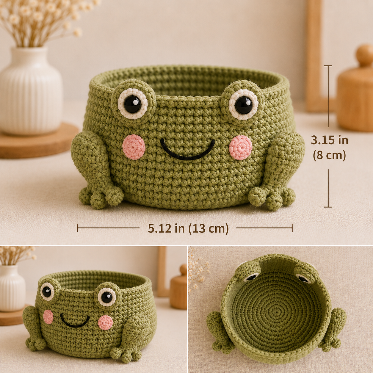 Cute Crochet Frog Yarn Basket - Handmade Storage Bowl for Knitting