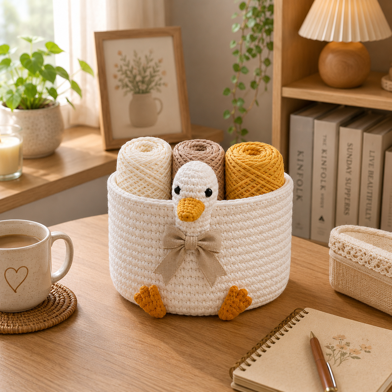 Cute Crochet Duck Yarn Basket - Handmade Storage Bowl for Knitting & Craft Supplies