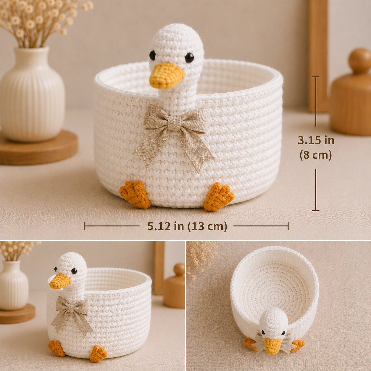 Cute Crochet Duck Yarn Basket - Handmade Storage Bowl for Knitting & Craft Supplies