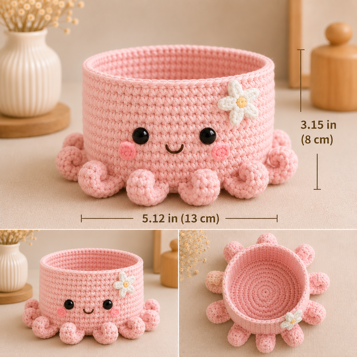 Cute Crochet Octopus Yarn Basket - Handmade Storage Bowl for Knitting & Craft Supplies