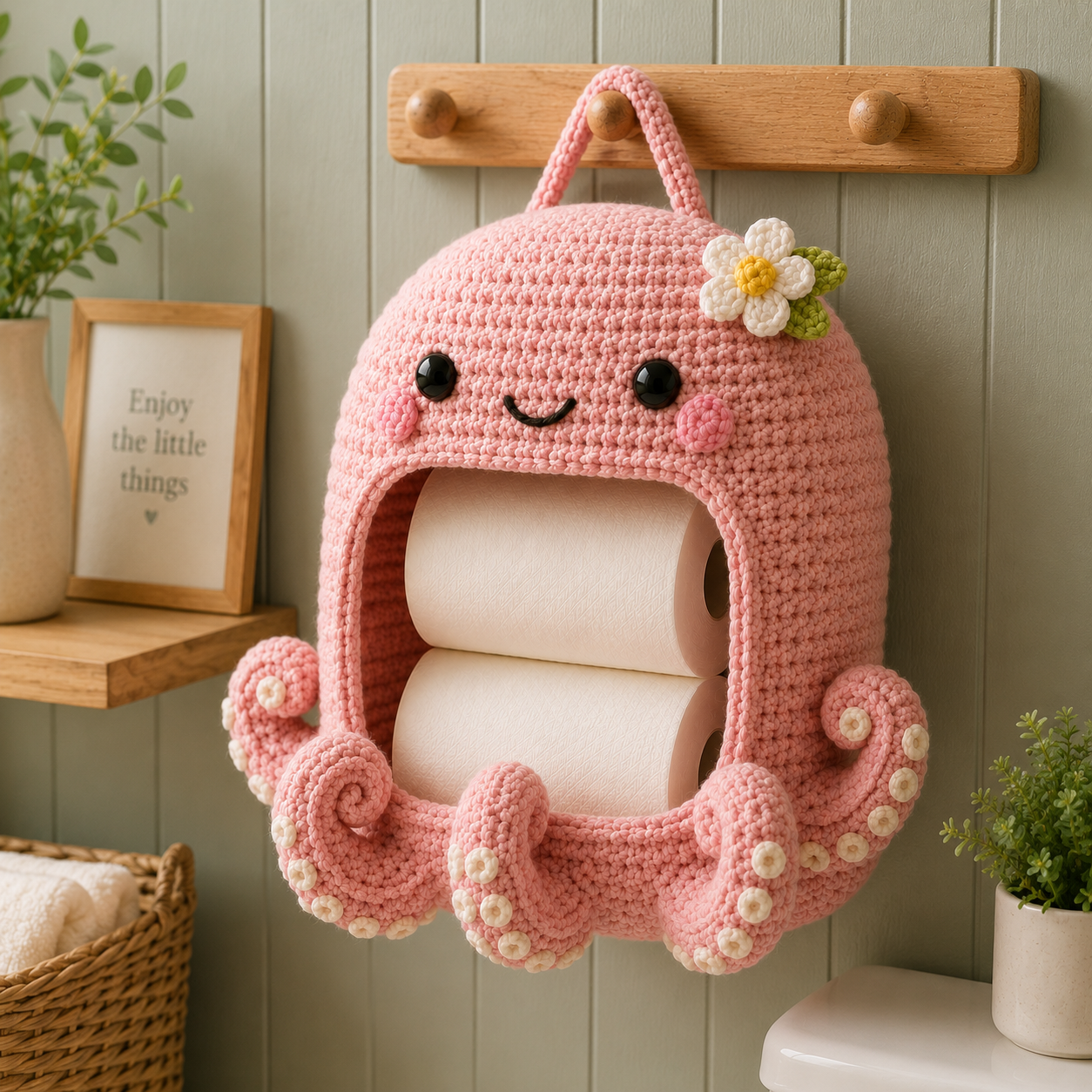Crochet Octopus Toilet Paper Holder - Handmade Hanging Organizer