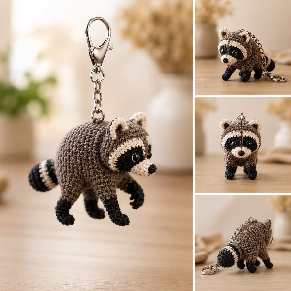Cute Crochet Raccoon Keychain - Handmade Amigurumi Bag Charm & Accessory