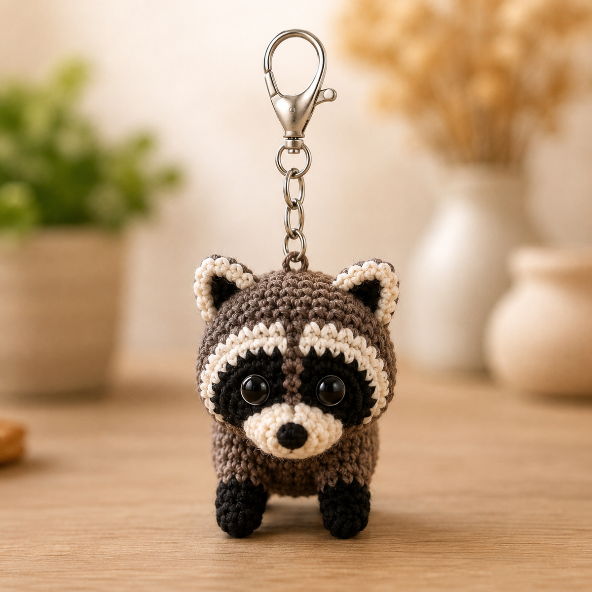 Cute Crochet Raccoon Keychain - Handmade Amigurumi Bag Charm & Accessory