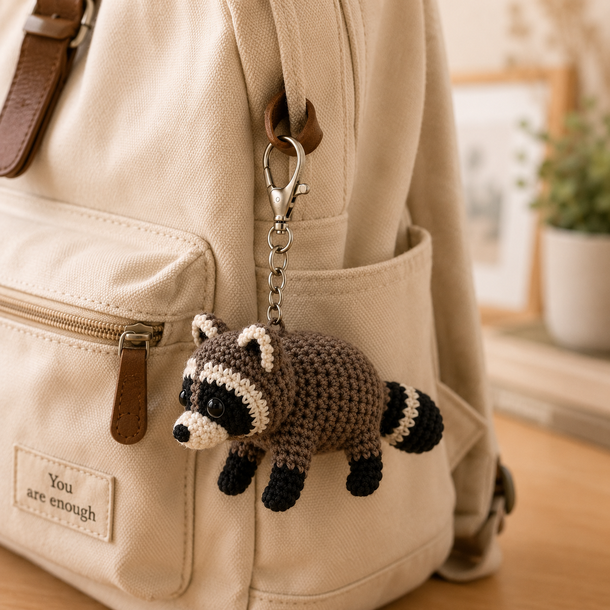 Cute Crochet Raccoon Keychain - Handmade Amigurumi Bag Charm & Accessory