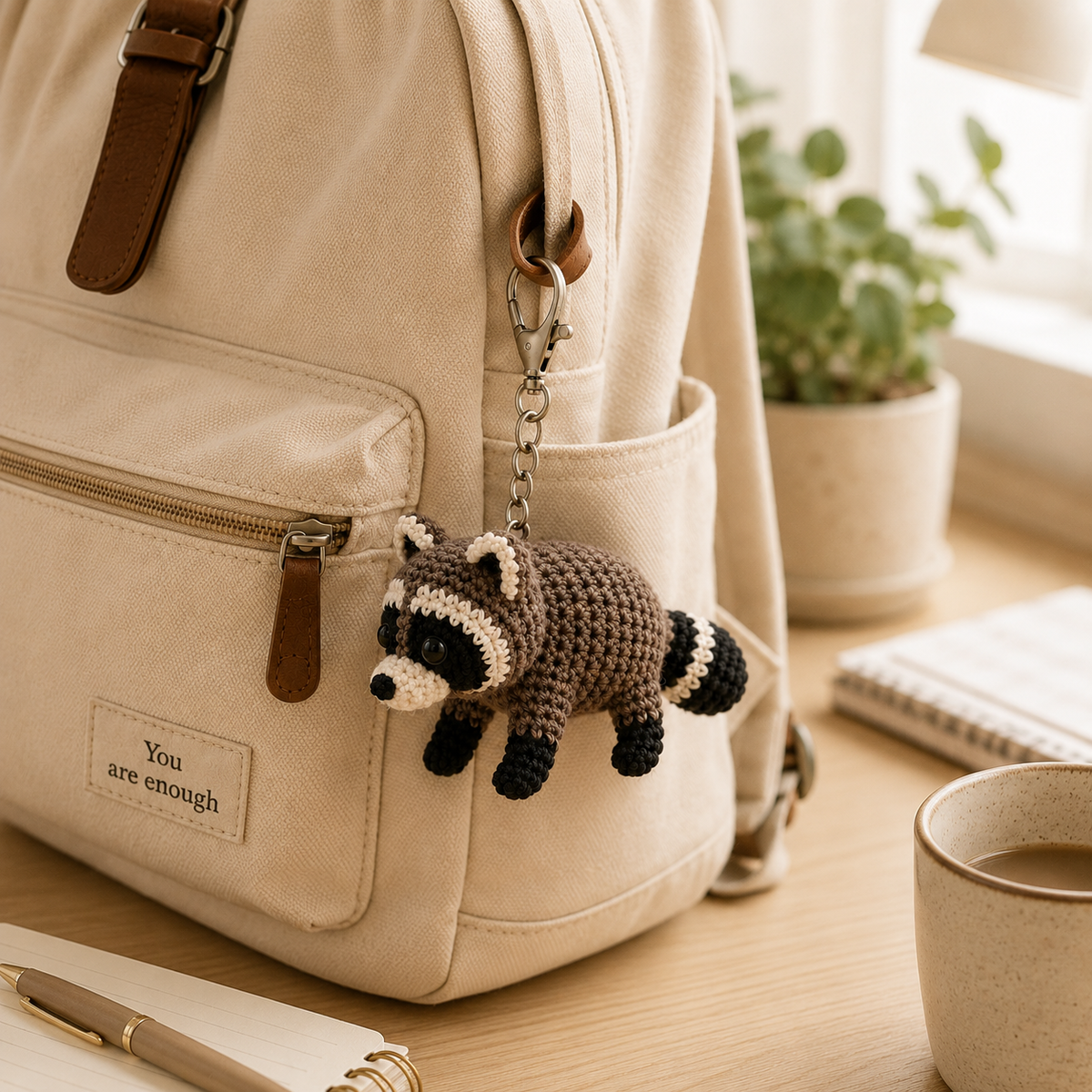 Cute Crochet Raccoon Keychain - Handmade Amigurumi Bag Charm & Accessory