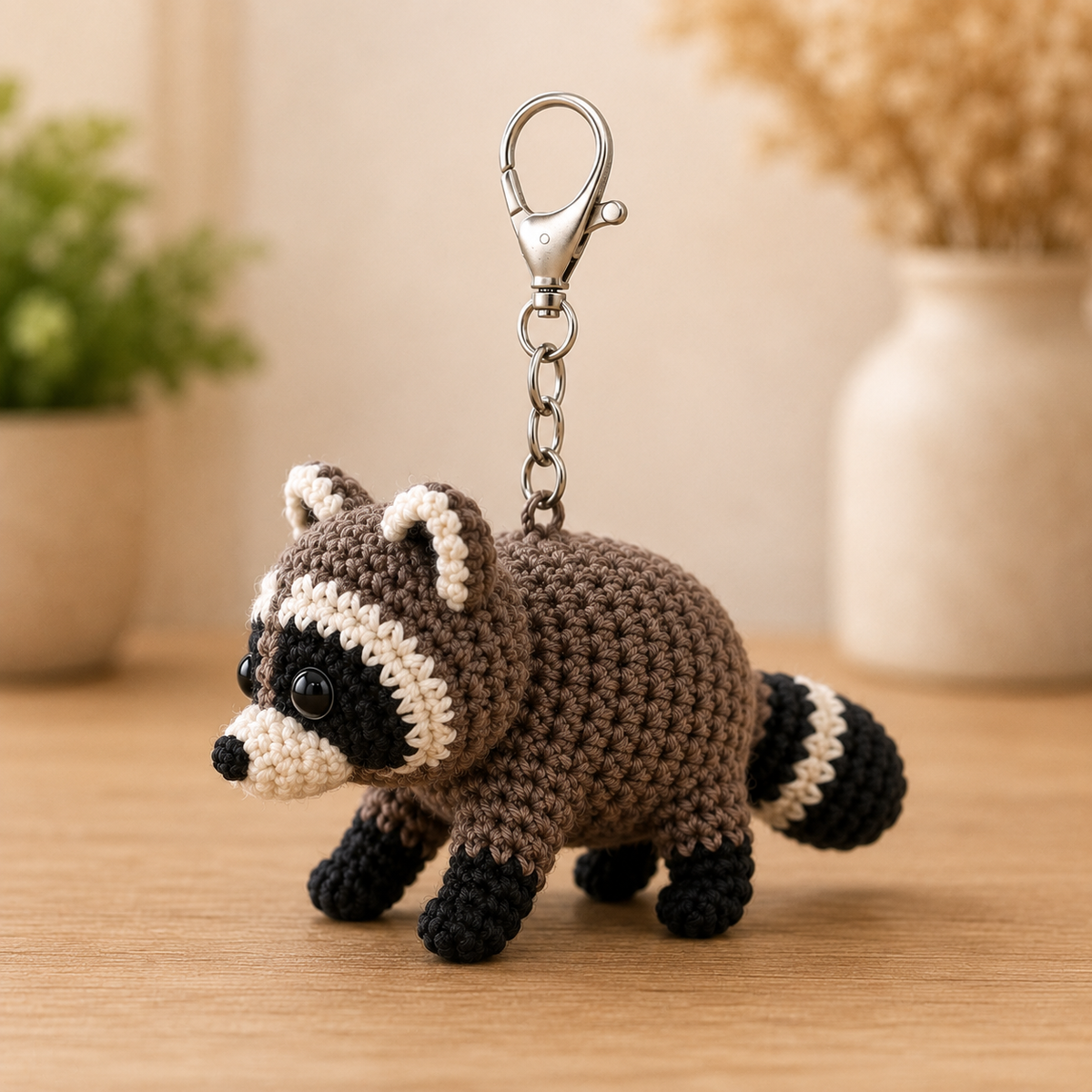Cute Crochet Raccoon Keychain - Handmade Amigurumi Bag Charm & Accessory