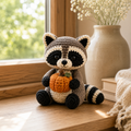 Cute Crochet Raccoon with Pumpkin Plush - Handmade Amigurumi Stuffed Animal Toy