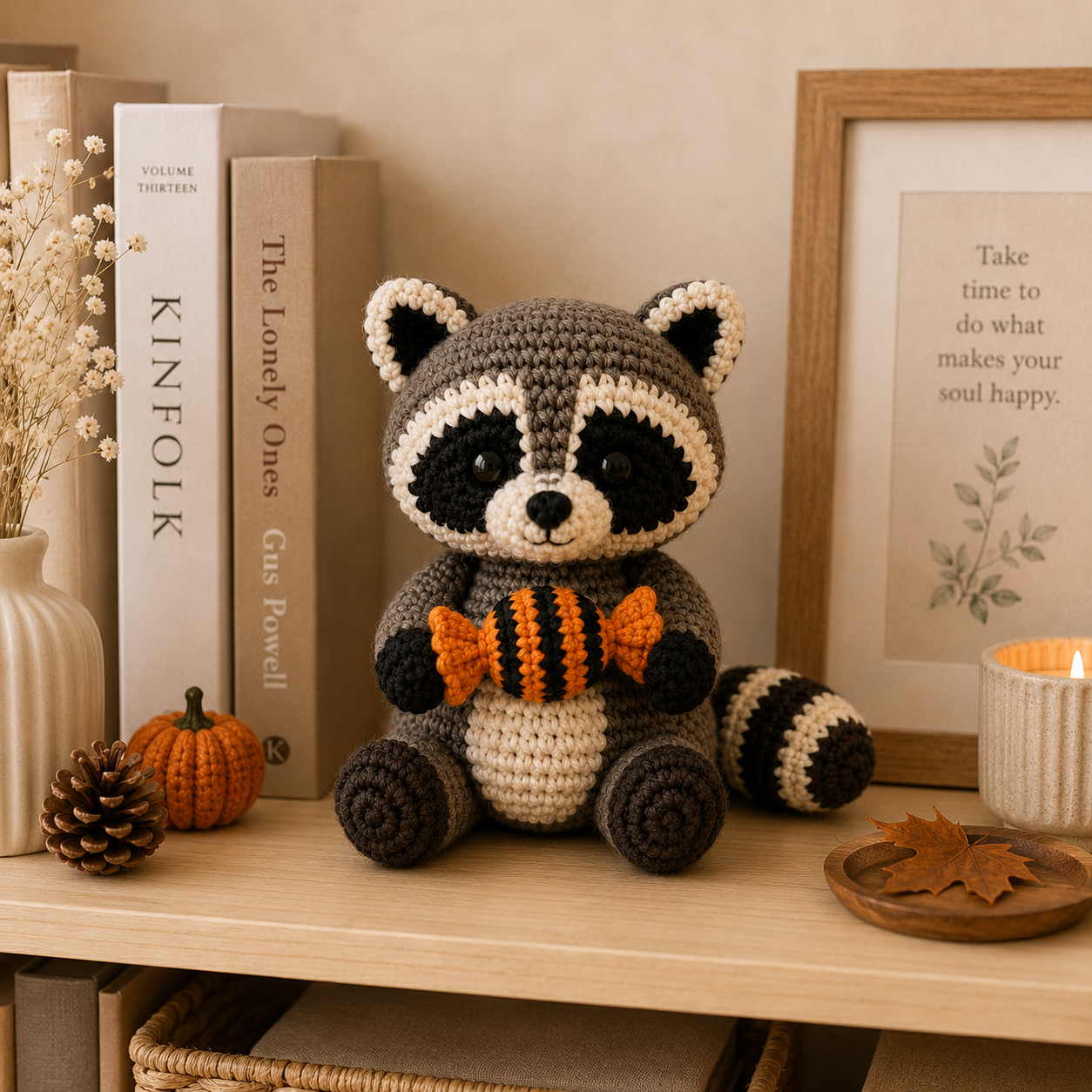 Cute Crochet Raccoon with Candy Plush - Handmade Amigurumi Stuffed Animal Toy