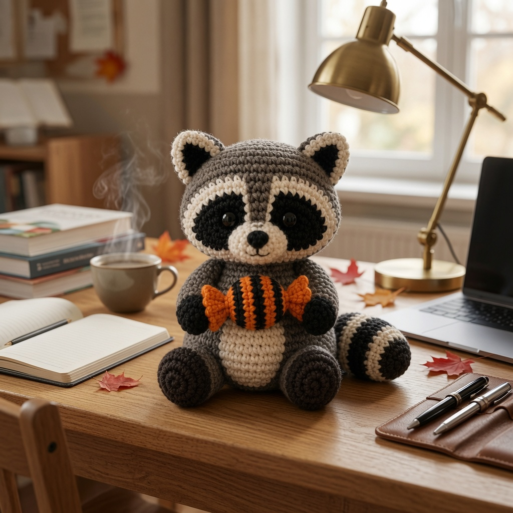 Cute Crochet Raccoon with Candy Plush - Handmade Amigurumi Stuffed Animal Toy