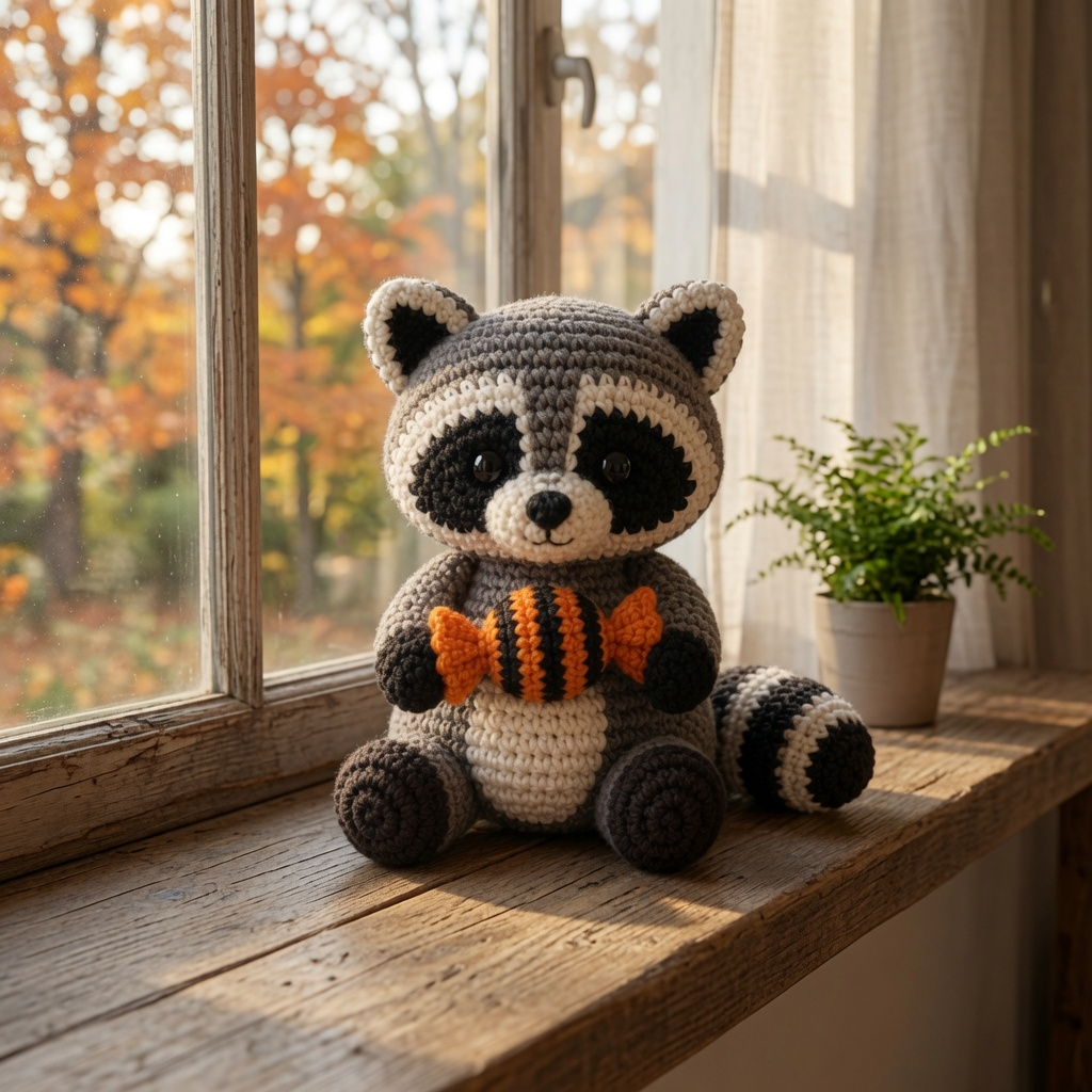 Cute Crochet Raccoon with Candy Plush - Handmade Amigurumi Stuffed Animal Toy