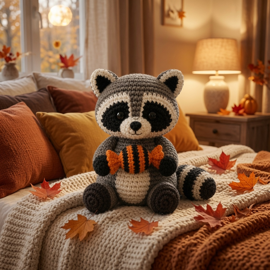 Cute Crochet Raccoon with Candy Plush - Handmade Amigurumi Stuffed Animal Toy