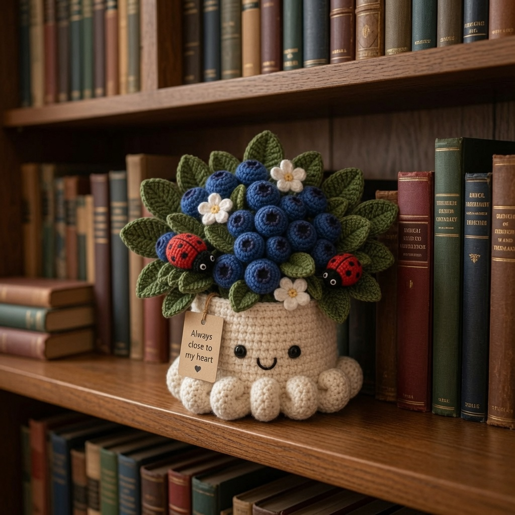 Handmade Crochet Blueberry Pot with Ladybugs - Cute Gift & Decor