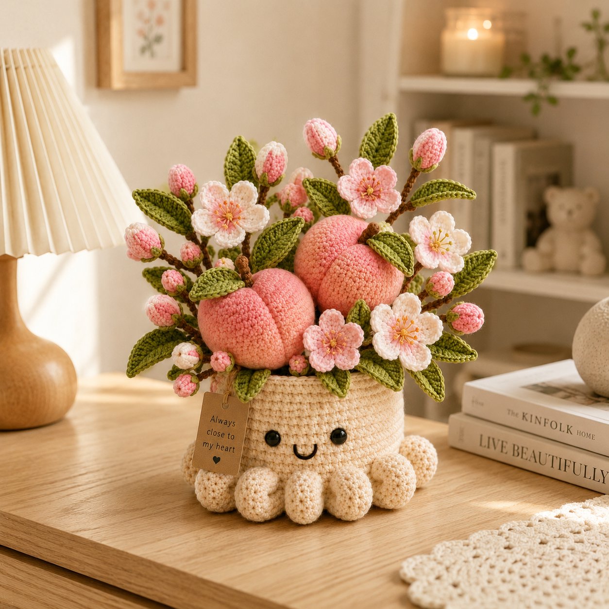 Handmade Crochet Peach Blossom Pot - Cute Gift & Home Decor