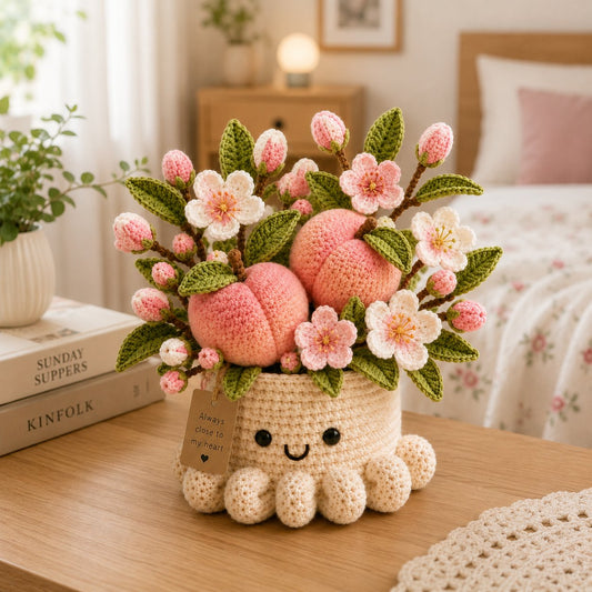 Handmade Crochet Peach Blossom Pot - Cute Gift & Home Decor