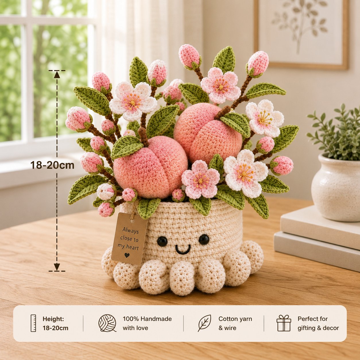 Handmade Crochet Peach Blossom Pot - Cute Gift & Home Decor