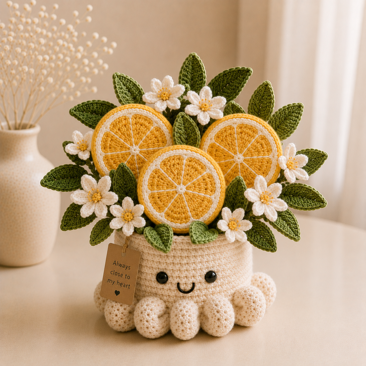 Handmade Crochet Orange Slices Pot - Cute Gift & Home Decor