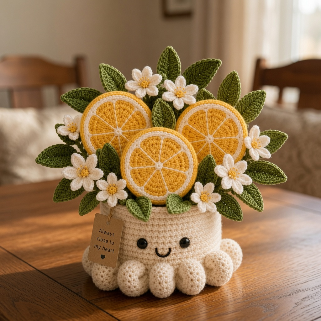 Handmade Crochet Orange Slices Pot - Cute Gift & Home Decor