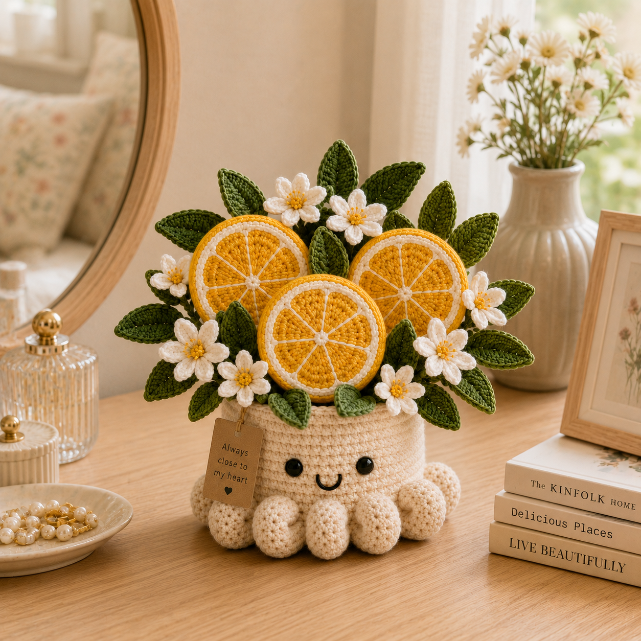Handmade Crochet Orange Slices Pot - Cute Gift & Home Decor