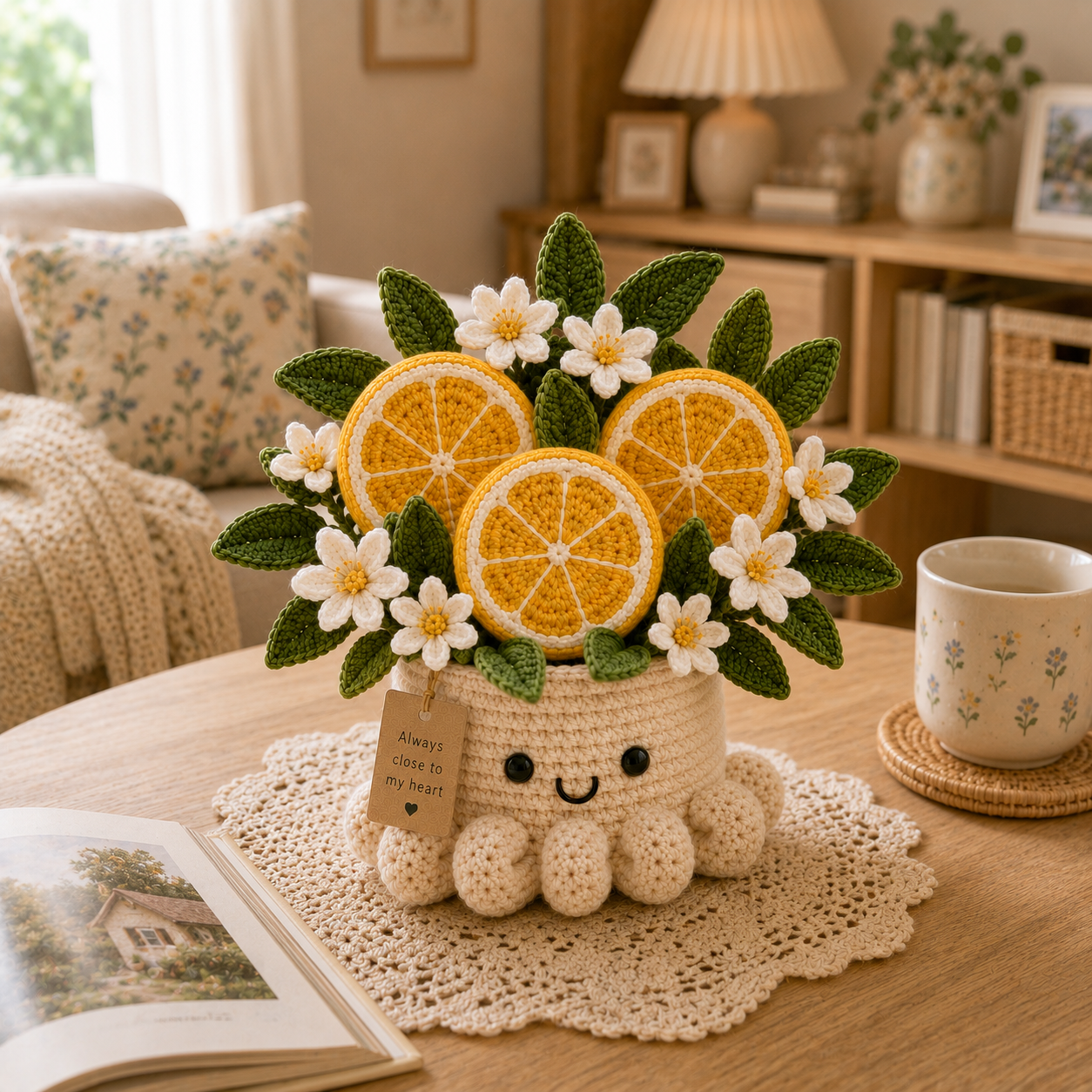 Handmade Crochet Orange Slices Pot - Cute Gift & Home Decor
