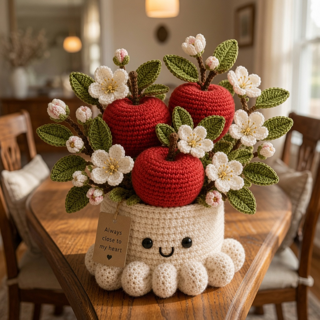 Handmade Crochet Red Apple Pot - Cute Gift & Home Decor
