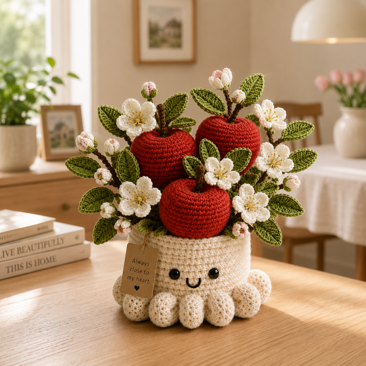 Handmade Crochet Red Apple Pot - Cute Gift & Home Decor