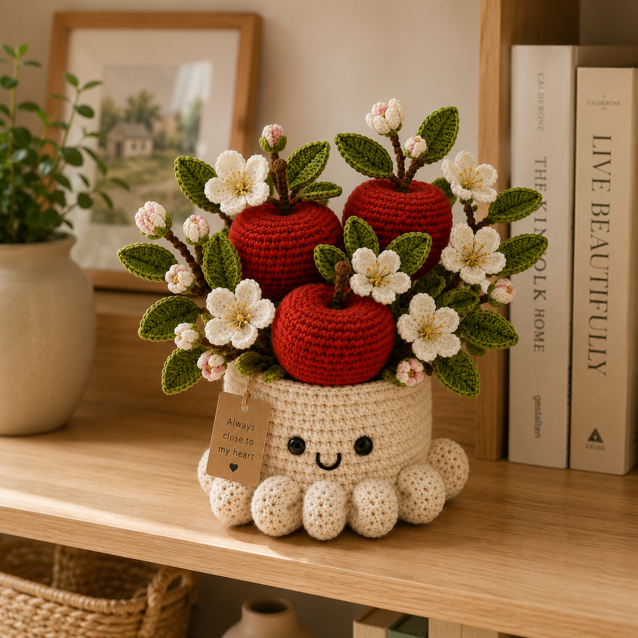 Handmade Crochet Red Apple Pot - Cute Gift & Home Decor