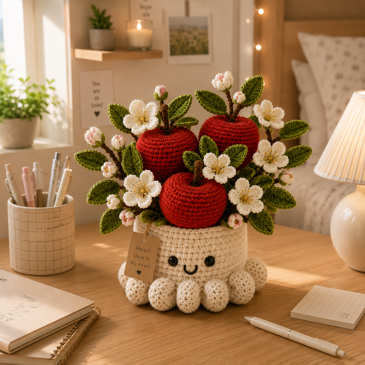Handmade Crochet Red Apple Pot - Cute Gift & Home Decor