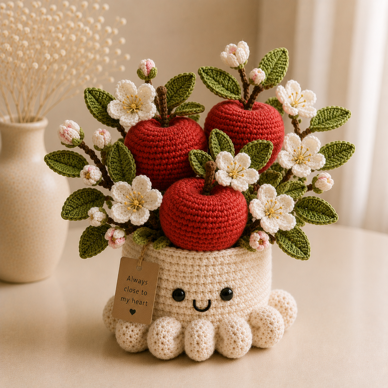 Handmade Crochet Red Apple Pot - Cute Gift & Home Decor