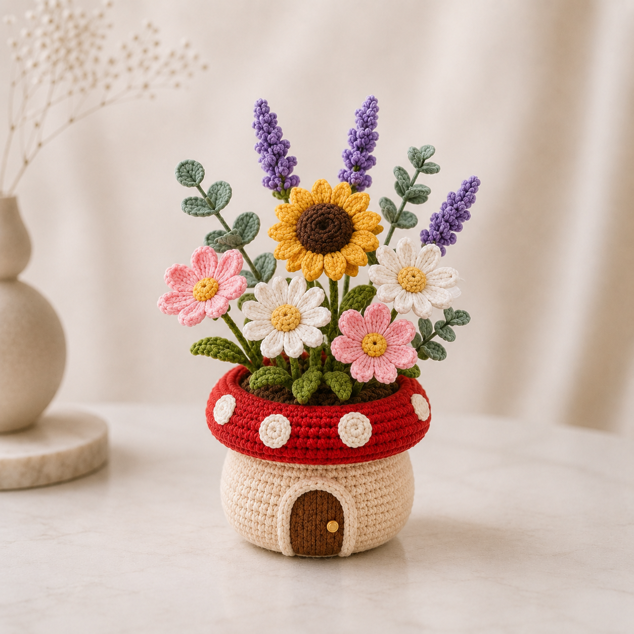 Handmade Crochet Mushroom Flower Pot - Unique Knotted Decor