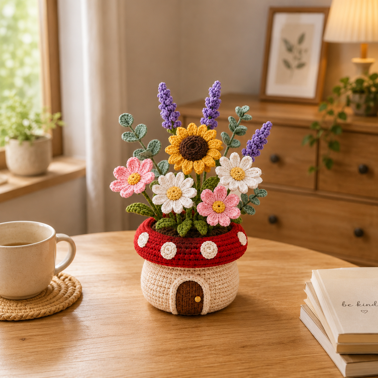 Handmade Crochet Mushroom Flower Pot - Unique Knotted Decor