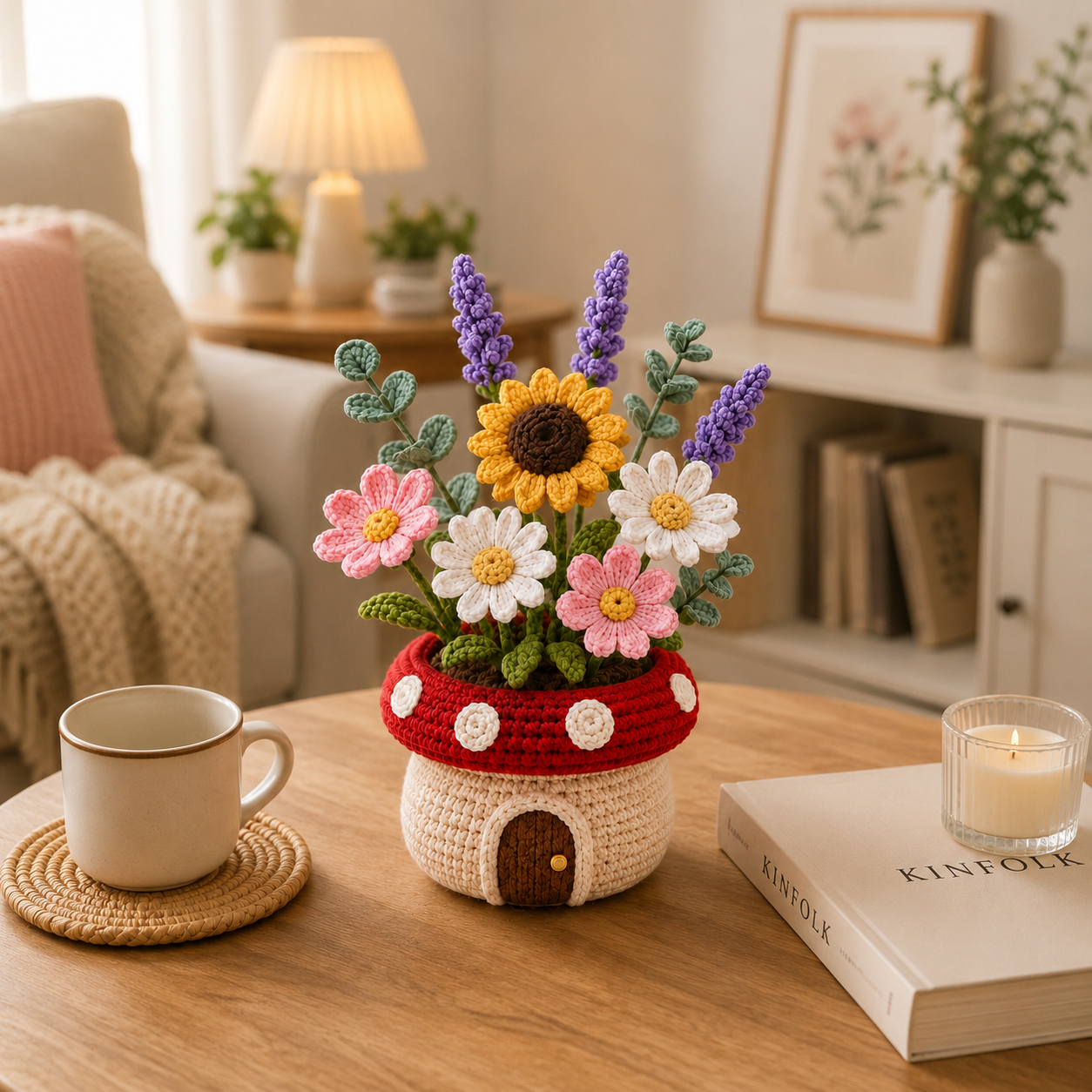 Handmade Crochet Mushroom Flower Pot - Unique Knotted Decor